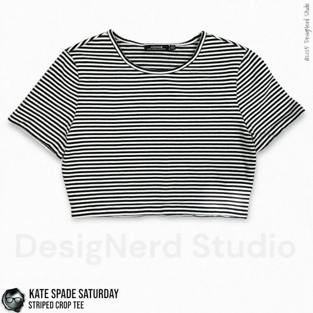 VINTAGE KATE SPADE SATURDAY CROPPED CREWNECK T SHIRT IN BLACK AND WHITE STRIPE